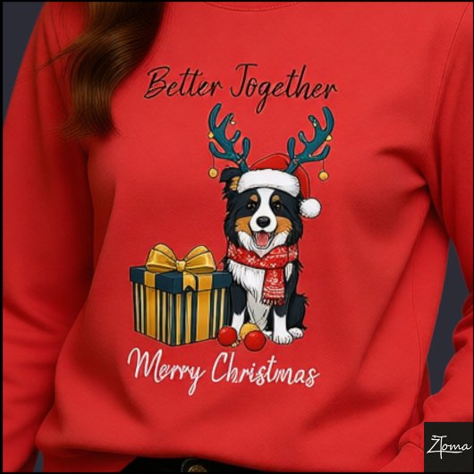 Christmas Border Collie Reindeer Scarf Gift Tri-Blend Shirt
