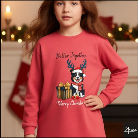 Christmas Border Collie Reindeer Scarf Gift Tri-Blend Shirt