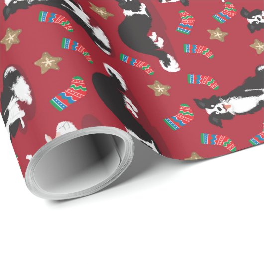 Christmas Border Collie rot Geschenkpapier (Rolleneckpunkt)