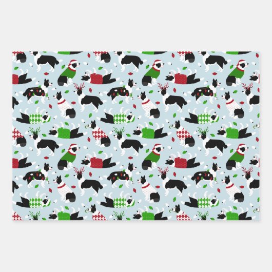 Christmas Border Collie Throw Kissen Geschenkpapier Set (Vorderseite 2)