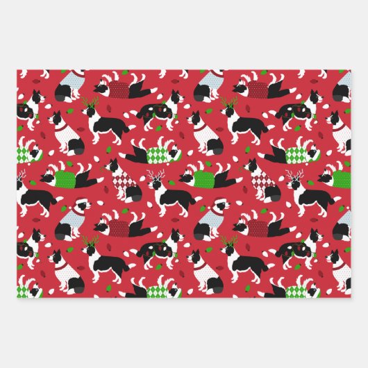 Christmas Border Collie Throw Kissen Geschenkpapier Set (Vorderseite)