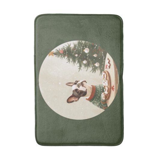 Christmas Boston Terrier Dog Badematte (Vorderseite Vertikal)