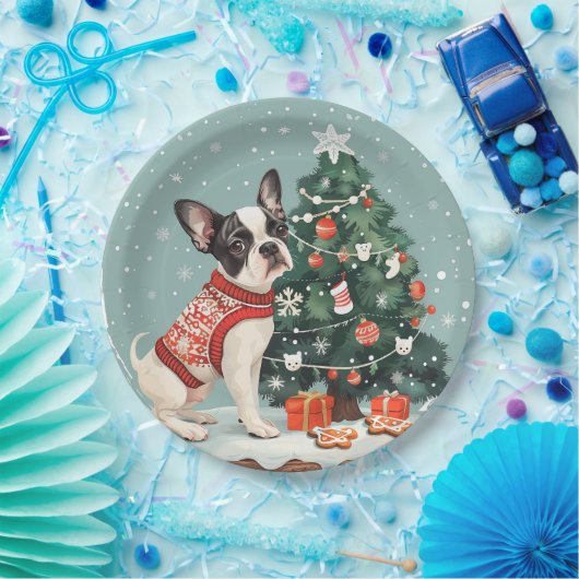 Christmas Boston Terrier Dog Pappteller (Party)