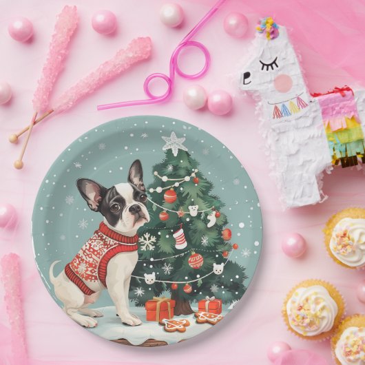 Christmas Boston Terrier Dog Pappteller (Party)