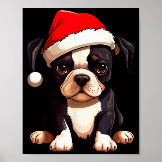 Christmas Boston Terrier Dog Santa Hat Funny Xmas  Poster (Vorne)