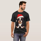 Christmas Boston Terrier Dog Santa Hat Funny Xmas T-Shirt (Vorne ganz)