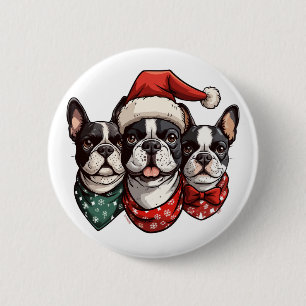 Christmas Boston Terrier Dogs Button