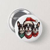 Christmas Boston Terrier Dogs Button (Vorne & Hinten)
