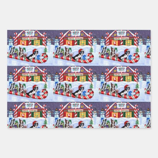 Christmas Boston Terrier Dogs Candy Cane Weihnacht Geschenkpapier Set (Vorderseite 3)