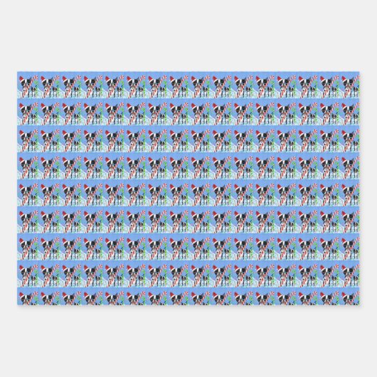 Christmas Boston Terrier Dogs Candy Cane Weihnacht Geschenkpapier Set (Vorderseite 2)
