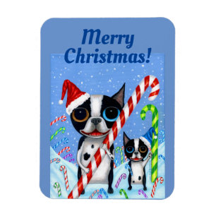 Christmas Boston Terrier Dogs Candy Cane Weihnacht Magnet