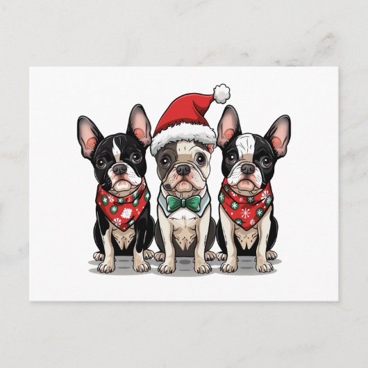 Christmas Boston Terrier Dogs Feiertagspostkarte (Vorderseite)
