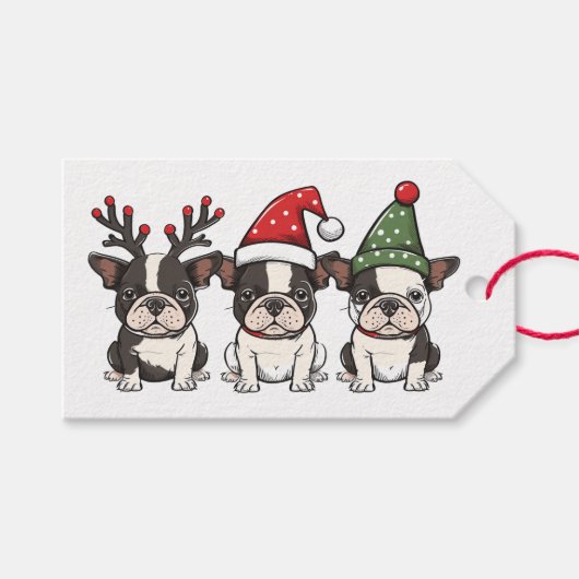Christmas Boston Terrier Dogs Geschenkanhänger (Vorderseite (Horizontal))