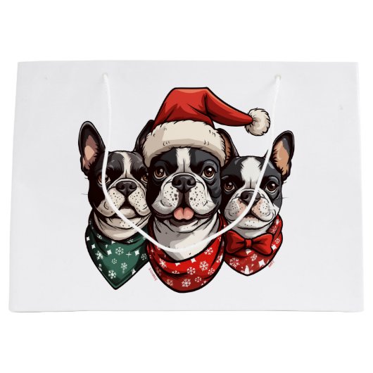 Christmas Boston Terrier Dogs Große Geschenktüte (Vorderseite)