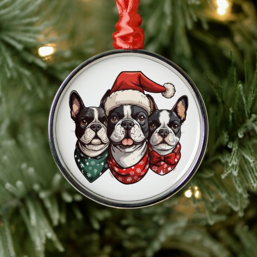 Christmas Boston Terrier Dogs Ornament Aus Metall (Baum)