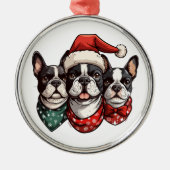 Christmas Boston Terrier Dogs Ornament Aus Metall (Vorne)