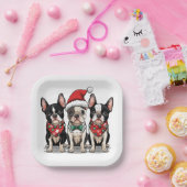 Christmas Boston Terrier Dogs Pappteller (Party)