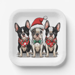 Christmas Boston Terrier Dogs Pappteller