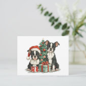 Christmas Boston Terrier Dogs Postkarte (Stehend Vorderseite)