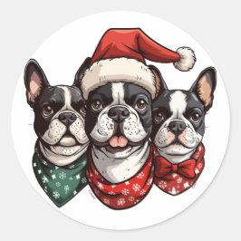 Christmas Boston Terrier Dogs Runder Aufkleber