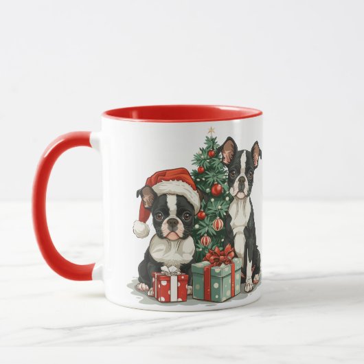 Christmas Boston Terrier Dogs Tasse (Links)