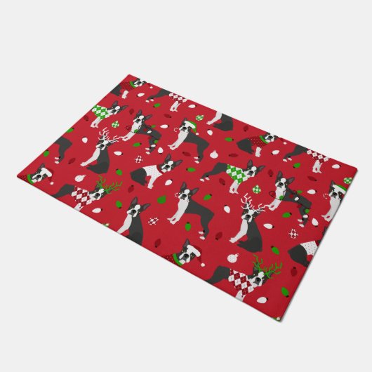 Christmas Boston Terrier Doormat Fußmatte (Schrägansicht)