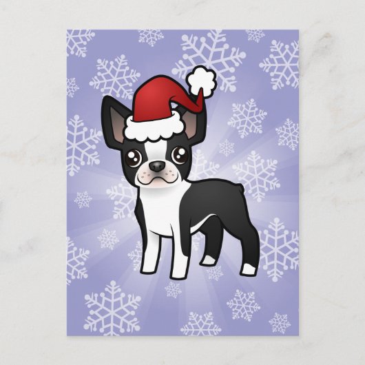 Christmas Boston Terrier Feiertagspostkarte (Vorderseite)