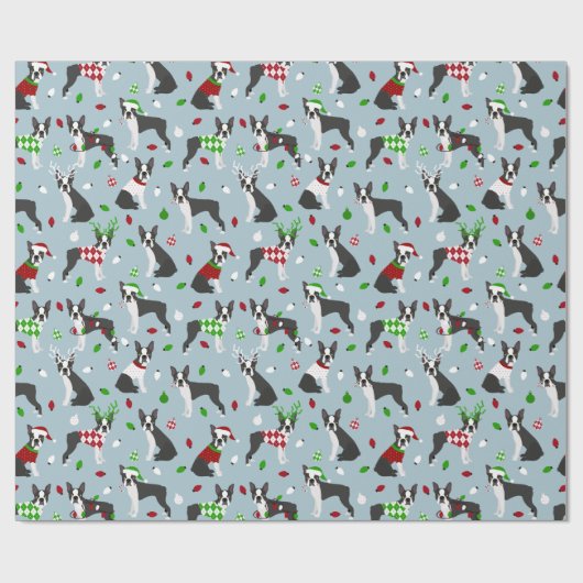 Christmas Boston Terrier Geschenkpapier (Flach)