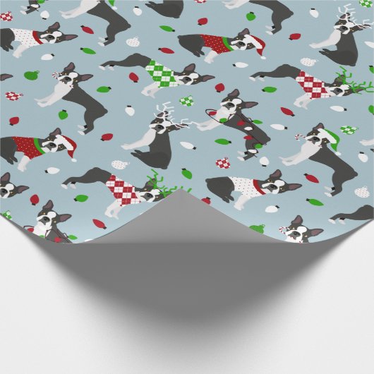 Christmas Boston Terrier Geschenkpapier (Ecke)