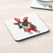 Christmas Boston Terrier Hund Throw Kissen Getränkeuntersetzer (Linke Seite)