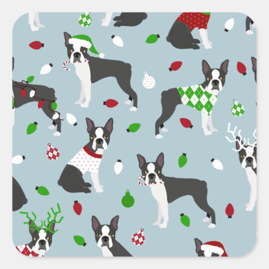Christmas Boston Terrier Quadratischer Aufkleber (Vorderseite)