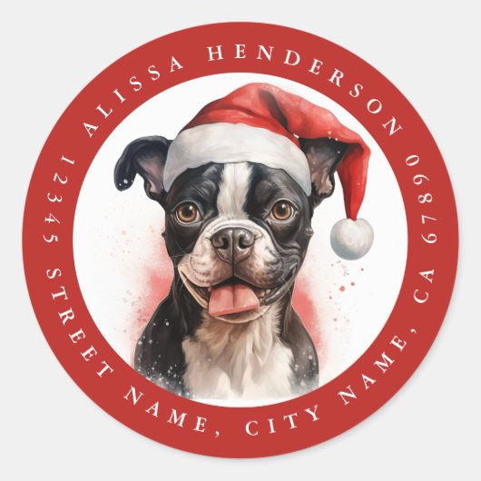Christmas Boston Terrier Round Stickers (Vorderseite)