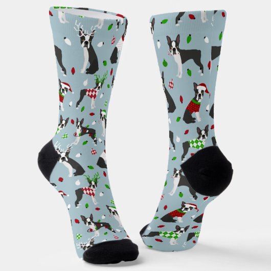Christmas Boston Terrier Socks Socken (Gewinkelt)
