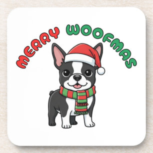 Christmas Boston Terrier Untersetzer: Fröhliche Wo Getränkeuntersetzer