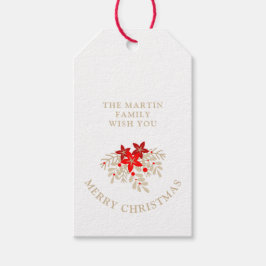 Christmas Botanical Holly Branches and Poinsettias Geschenkanhänger