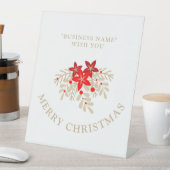 Christmas Botanical Holly Branches and Poinsettias Sockelschild (In Situ)