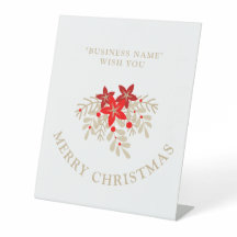 Christmas Botanical Holly Branches and Poinsettias