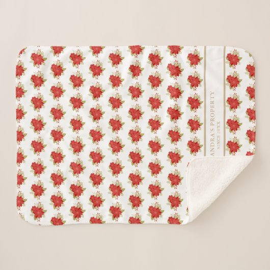 Christmas Botanical Holly Branches Poinsettias Sherpadecke (Vorderseite (Horizontal))