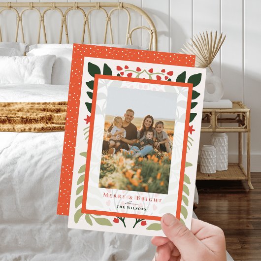 Christmas Botanical Quilt Holiday Photo Card Einladung