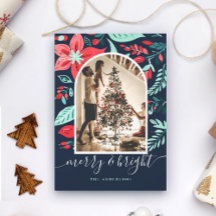 Christmas  Botanical Red Floral Blue Arch Photo