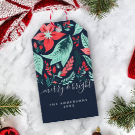 Christmas Botanical Red Floral Blue Holiday Geschenkanhänger