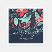 Christmas Botanical Red Floral Blue Holiday Party Serviette (Vorderseite)