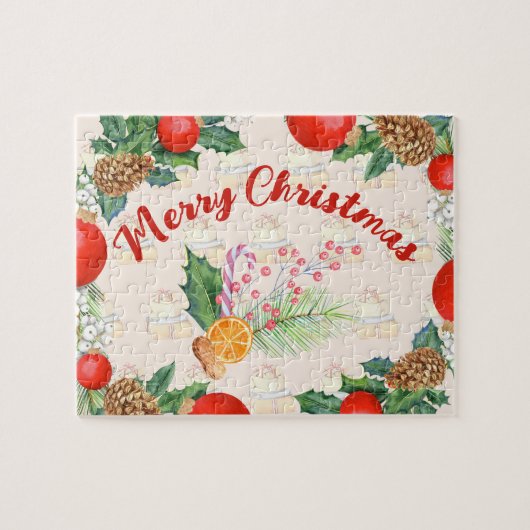 Christmas Bouquet Burnt Orange Candy Barry Wreath Puzzle (Horizontal)