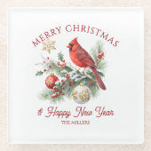 Christmas Bouquet Red Robin Custom Typography Glasuntersetzer (Vorderseite)