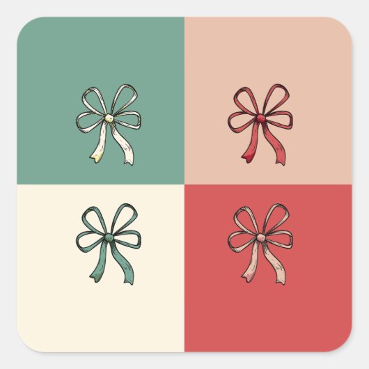 christmas bow conquette quadratischer aufkleber (Vorderseite)