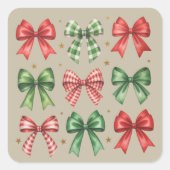 Christmas Bow Coquette Cute Christmas Holiday Quadratischer Aufkleber (Vorderseite)