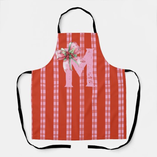Christmas Bow Initial Name Pink Red Schürze (Vorderseite)