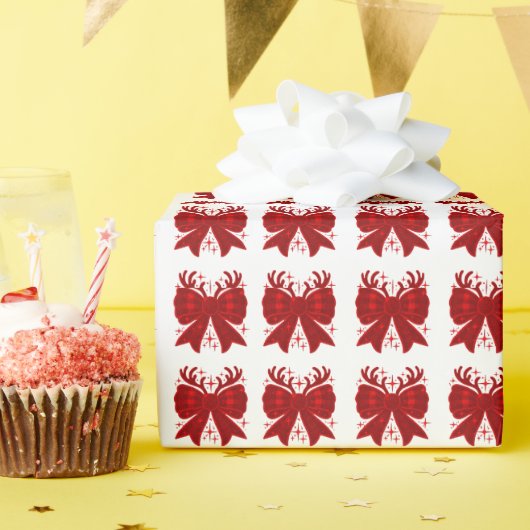 Christmas Bow Kariert Pattern Rot Frohe Weihnachte Geschenkpapier (Geburtstagsparty)