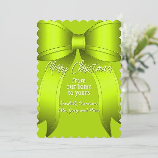 Christmas Bow Lime Green Grußkarte Einladung (Stehend Vorderseite)