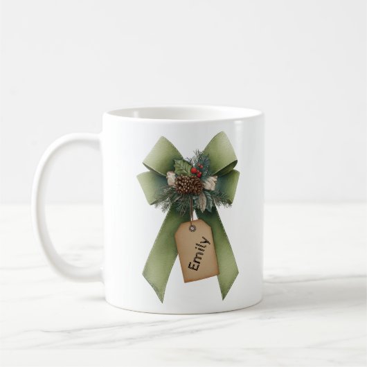 Christmas Bow Mug – Personalized Festive Name Mug Kaffeetasse (Links)